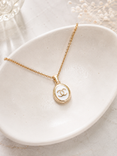 Load image into Gallery viewer, Upcycled Designer Pendant Necklace #158 - White & Gold Oval