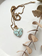 Load image into Gallery viewer, Upcycled Designer Pendant Necklace #210 - Embossed Heart Blue