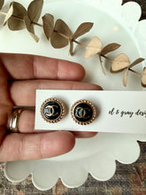 Load image into Gallery viewer, Upcycled Designer Pendant Earrings #118- Black & Gold