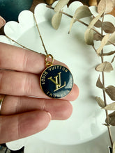 Load image into Gallery viewer, Upcycled Designer Pendant Necklace #215- Round Gold & Black