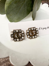 Load image into Gallery viewer, Upcycled Designer Pendant Earrings #113 - Square Pearled