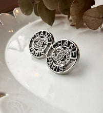 Load image into Gallery viewer, Upcycled Designer Pendant Earrings #115-Silver Buttons
