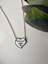 Load image into Gallery viewer, Upcycled Designer Pendant Necklace #169- White & Gold Heart