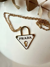 Load image into Gallery viewer, Upcycled Designer Pendant Necklace #219- White & Gold Triangle