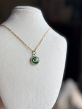 Load image into Gallery viewer, Kelly Green and Gold Upcycled Designer Pendant Necklace #155 - Kelly Green