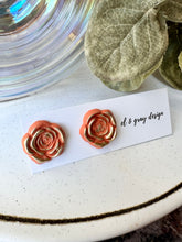 Load image into Gallery viewer, Rosette Stud Earrings - Deep Peach &amp; Gold
