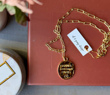 Load image into Gallery viewer, Upcycled Designer Pendant Necklace #200 - Gold Stamped Oval