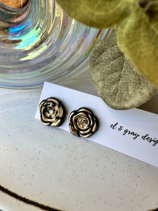 Rosette Stud Earrings - Black & Gold