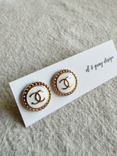Load image into Gallery viewer, Upcycled Designer Pendant Earrings #106 - White & Gold Circles
