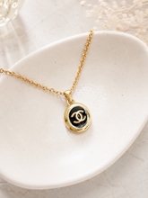 Load image into Gallery viewer, Upcycled Designer Pendant Necklace #157 - Black & Gold Oval