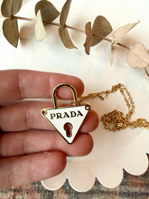 Load image into Gallery viewer, Upcycled Designer Pendant Necklace #219- White & Gold Triangle