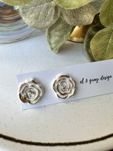 Load image into Gallery viewer, Rosette Stud Earrings - White &amp; Gold
