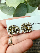 Load image into Gallery viewer, Upcycled Designer Pendant Earrings #113 - Square Pearled