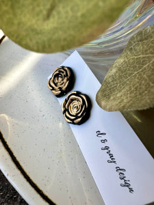 Rosette Stud Earrings - Black & Gold
