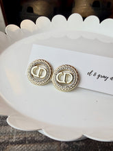 Load image into Gallery viewer, Upcycled Designer Pendant Earrings #122 - Gold Jewel Rimmed