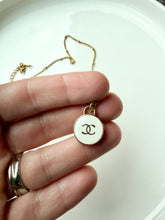 Load image into Gallery viewer, Upcycled Designer Pendant Necklace #160 - Gold Rimmed Circle