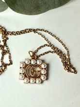 Load image into Gallery viewer, Upcycled Designer Pendant Necklace #203 - Square Pearl Border