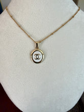 Load image into Gallery viewer, Upcycled Designer Pendant Necklace #158 - White & Gold Oval