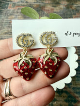 Load image into Gallery viewer, Upcycled Designer Pendant Earrings #111 - Strawberries