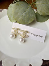 Load image into Gallery viewer, Upcycled Designer Pendant Earrings #129 - Gold & White Pearl