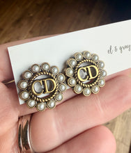 Load image into Gallery viewer, Upcycled Designer Pendant Earrings #108 - Pearled Circle Earrings
