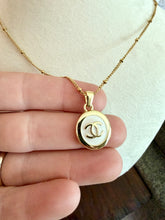 Load image into Gallery viewer, Upcycled Designer Pendant Necklace #158 - White &amp; Gold Oval
