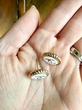 Load image into Gallery viewer, Upcycled Designer Pendant Earrings #106 - White &amp; Gold Circles
