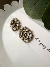 Load image into Gallery viewer, Upcycled Designer Pendant Earrings #113 - Square Pearled
