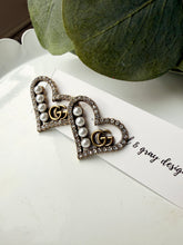 Load image into Gallery viewer, Upcycled Designer Pendant Earrings #112 - Pearled Hearts
