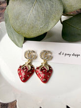 Load image into Gallery viewer, Upcycled Designer Pendant Earrings #111 - Strawberries
