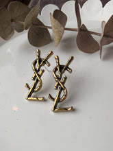 Load image into Gallery viewer, Upcycled Designer Pendant Earrings #119 - Golden Sticks
