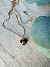 Load image into Gallery viewer, Upcycled Designer Pendant Necklace #121-Black Heart Gold Trim
