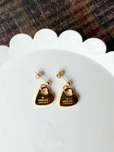 Load image into Gallery viewer, Upcycled Designer Pendant Earrings #102 - gold hearts
