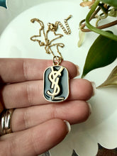 Load image into Gallery viewer, Upcycled Designer Pendant Necklace #225- Black &amp; Gold Triangle Rectangle
