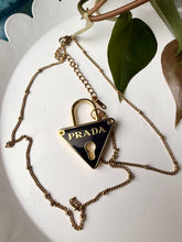 Load image into Gallery viewer, Upcycled Designer Pendant Necklace #224- Black &amp; Gold Triangle
