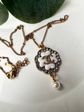 Load image into Gallery viewer, Upcycled Designer Pendant Necklace #202 - White with Pearl
