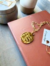 Load image into Gallery viewer, Upcycled Designer Pendant Necklace #200 - Gold Stamped Oval
