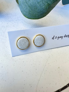 Stud Earrings - Speckled White + Gold Rim