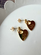 Load image into Gallery viewer, Upcycled Designer Pendant Earrings #102 - gold hearts
