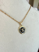 Load image into Gallery viewer, Upcycled Designer Pendant Necklace #157 - Black &amp; Gold Oval
