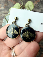 Load image into Gallery viewer, Upcycled Designer Pendant Earrings #109 - Bee
