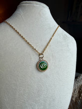 Load image into Gallery viewer, Kelly Green and Gold Upcycled Designer Pendant Necklace #155 - Kelly Green
