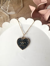 Load image into Gallery viewer, Upcycled Designer Pendant Necklace #229 - Stitched Black Heart
