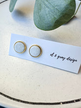 Load image into Gallery viewer, Stud Earrings - Speckled White + Gold Rim
