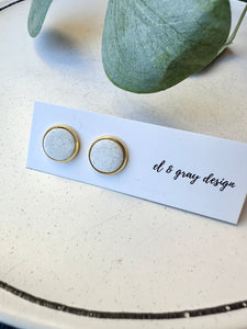 Stud Earrings - Speckled White + Gold Rim