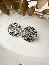 Load image into Gallery viewer, Upcycled Designer Pendant Earrings #115-Silver Buttons
