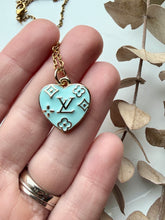 Load image into Gallery viewer, Upcycled Designer Pendant Necklace #210 - Embossed Heart Blue
