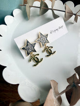 Load image into Gallery viewer, Upcycled Designer Pendant Earrings #117-Stars
