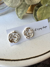 Load image into Gallery viewer, Rosette Stud Earrings - White &amp; Gold
