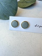 Load image into Gallery viewer, Stud Earrings - Gray Green + Gold Rim
